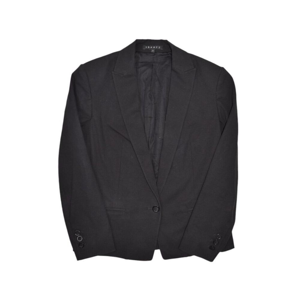 Theory Jacket Womens 6 Black Blazer Suit Coat 1 Button Cotton Made in USA